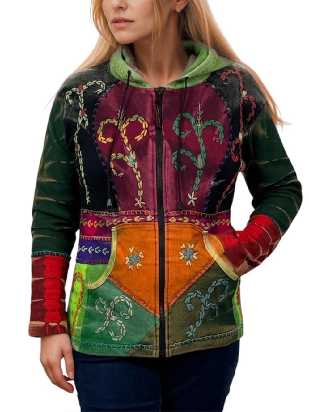 Agan Women's Winter Boho Rib Knit Patch Tie-dye Hoodie Sweatshirt Jackets